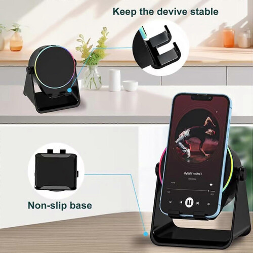 (Black) 4-in-1 360 Rotating Bluetooth Speaker Stand 2