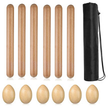 Wood Musical Hand Percussion Instrument Set, Includes 6 Rhythm Sticks and 6 Egg Shakers for Musical Education Parties