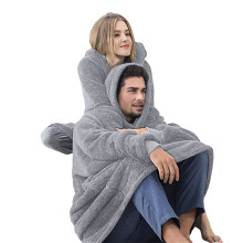 Moletom com Capuz e Cobertor , Pulôver de Lã Sherpa para Uso Casual, para Adultos, Mulheres e Homens Cinza Tamanho Único
