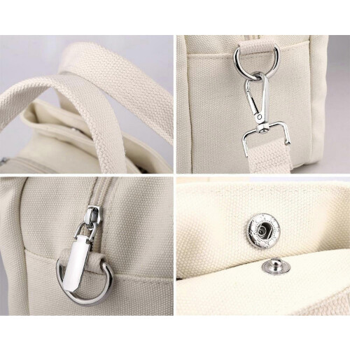 (beige) Handheld Canvas Bag Multifunctional Single Shoulder Bag Home Storage Bag 2