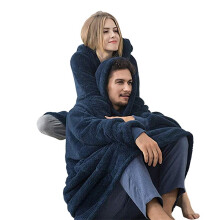 Übergroßes Kapuzenpullover-Sweatshirt, Tragbarer Sherpa-Lounge-Pullover für Erwachsene, Frauen und Männer Marineblau Einheitsgröße