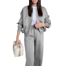 Conjunto de Dos Piezas para Mujer: Sudadera Oversize de Manga Larga con Cremallera y Pantalón Deportivo de Pierna Ancha Gris Claro M