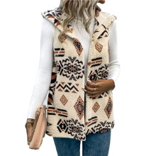 Vest for Women Sleeveless Fleece Jackets Zip  Fall Winter Coats with Pockets Cream White L