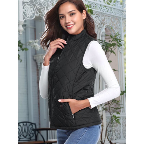Colete Acolchoado Feminino com Gola Alta e Zíper Preto S 2