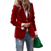 Blazer In Velluto da Donna con Bottone Singolo, Elegante Giacca da Ufficio con Tasche Finte, per Lavoro Formale Rosso XXL