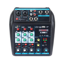 4-Kanal--DJ-Mixer mit 48-V-Phantomspeisung, USB-Anschluss, Audio-Karaoke-DJ-Mischpult