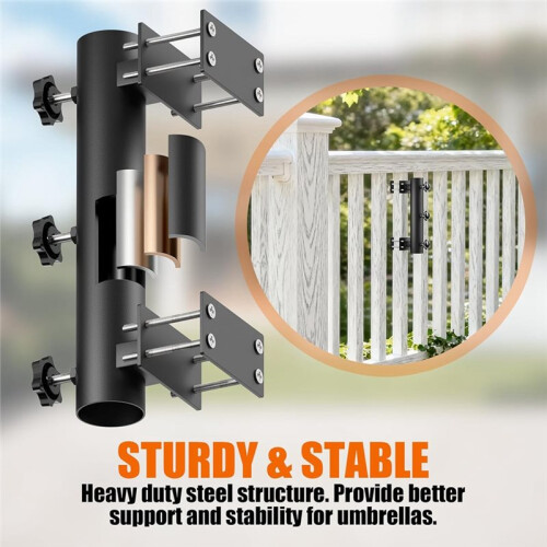 Support de Parasol Robuste pour Terrasse, Fixation Réglable pour Balustrade, Cour ou Balcon. 1