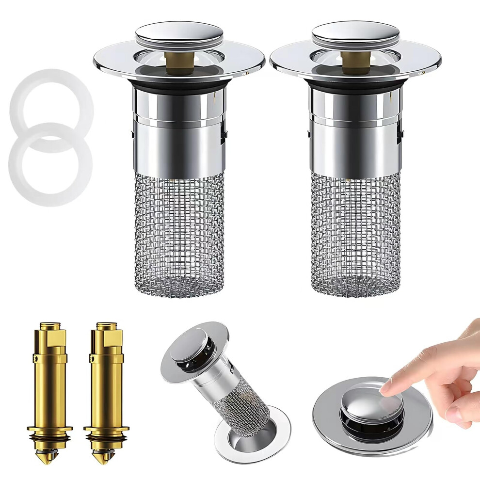 2 Pcs Bathroom Sink Pop Up Drain Stopper With Strainer, 3In1 Anticlog Leakproof Fit 1.1'1.45' 9187378119327