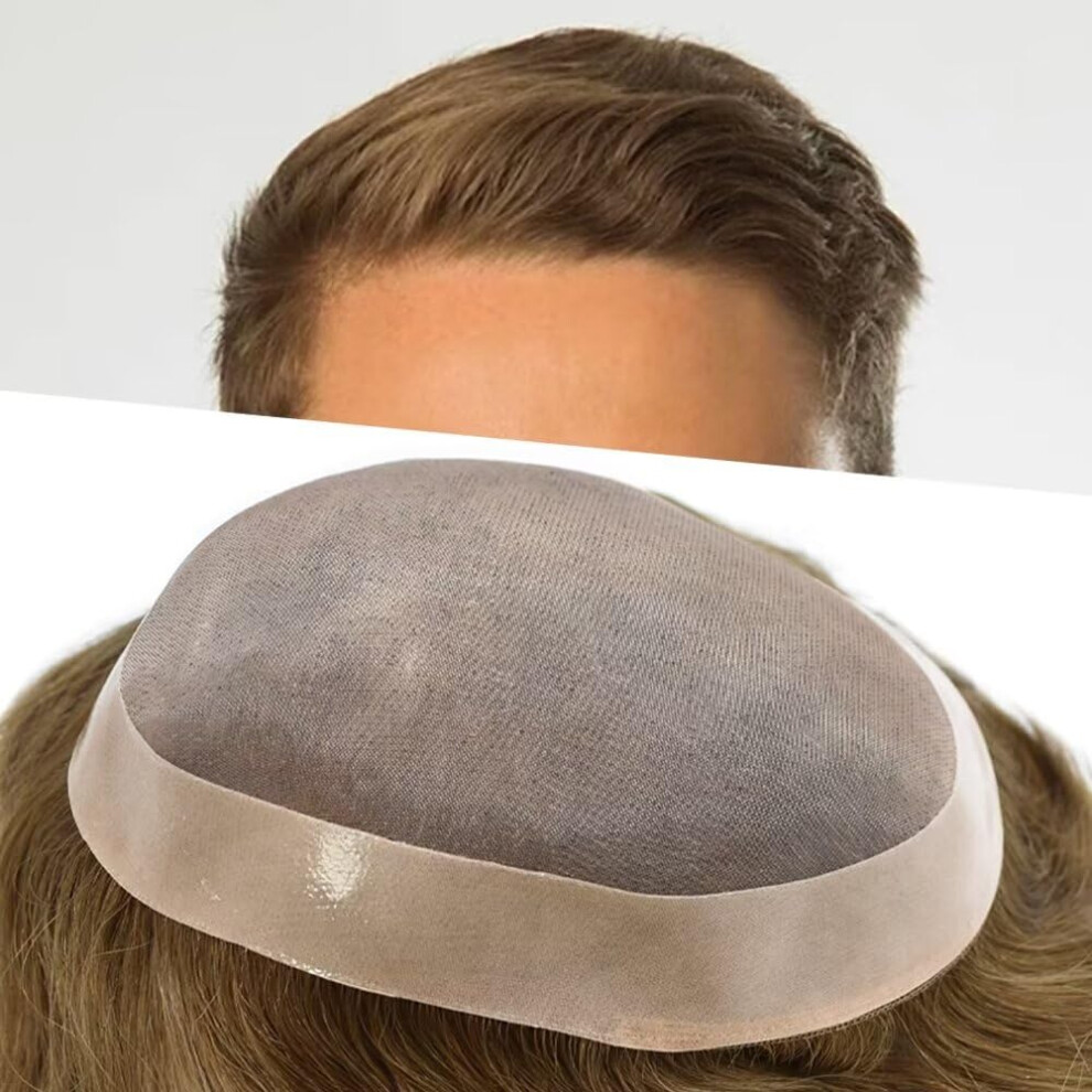 Unisex Gray Men's Toupee Real Human Hair Replacement System Fine Mono Lace Invisible Hairline 7X9 Medium Blonde With 20%