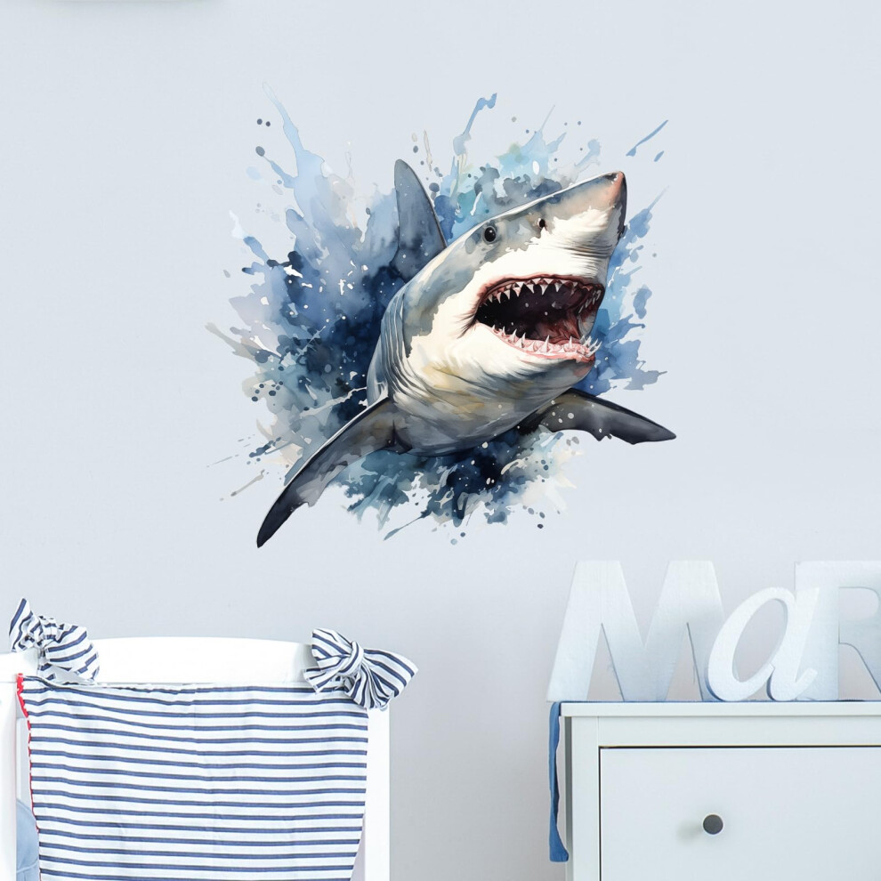 Large Lifelike Shark Wall Decal for Nursery, Waterproof Peel and Stick Ocean Animal Art 20.1'x19.7'