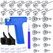 Ear Piercing Kit with 12 Pairs CZ Studs, Self Piercing Gun for Home and Salon Use