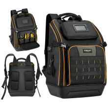 Heavy Duty Tool Backpack with Spacious MultiPocket Storage, Padded Straps, Black, 19.7x15.4x8.3