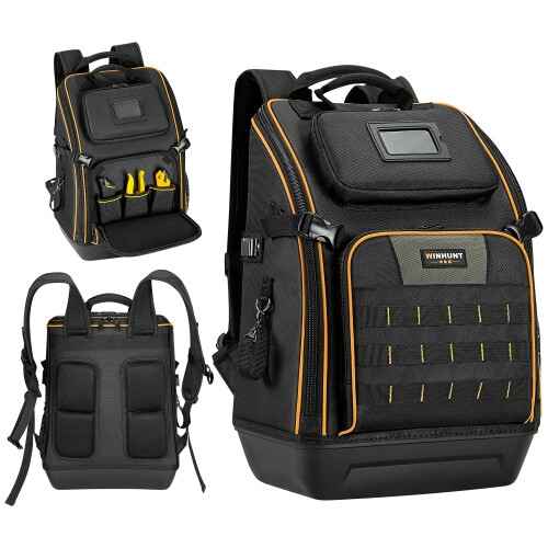 Heavy Duty Tool Backpack with Spacious MultiPocket Storage, Padded Straps, Black, 19.7x15.4x8.3