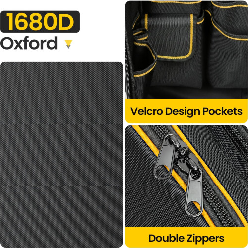 Heavy Duty Tool Backpack with Spacious MultiPocket Storage, Padded Straps, Black, 19.7x15.4x8.3 2
