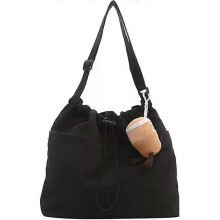 (black) 2024 New Large Capacity Waterproof Nylon Drawstring Pleated Shoulder Bag For Travel and Leisure