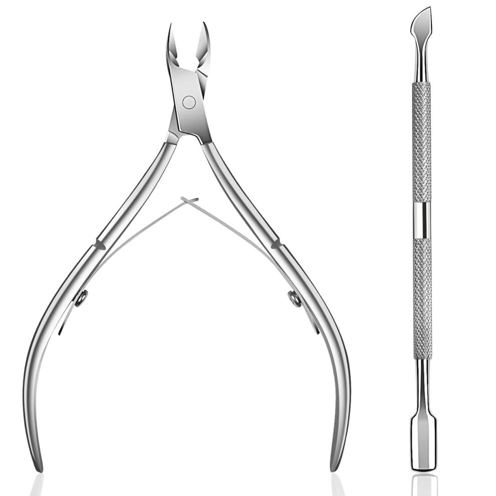 Stainless Steel Cuticle Nipper and Pusher Set with Precision Trimming and Ergonomic NonSlip Grip