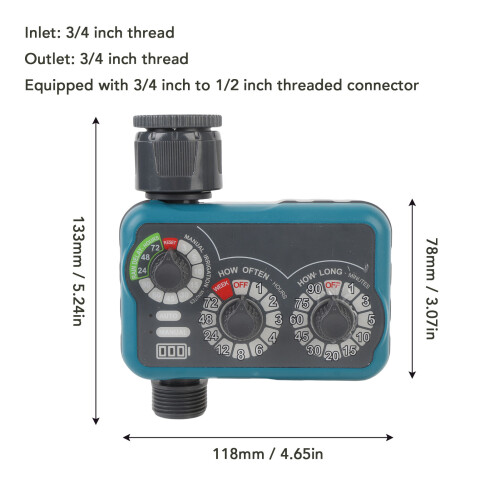 3 Dial Water Timer 21L/Min, IP54 Garden Sprinkler Timer 1