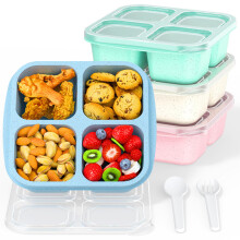 Bento Snack Boxes 4 Pack – Reusable 4 Compartment Meal Prep Containers with LeakResistant Lids, Stackable and Microwave Safe for Kids and Adults