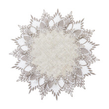 Linen Table Topper 15 Inch Round Beige Lace Doily for Coffee Table Elegant Embroidered Decor