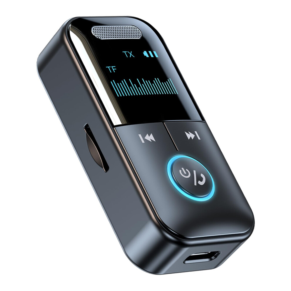 Bluetooth 5.4 Transmitter Receiver 2In1 Audio Adapter With Aux, Noise Reduction Mic, Tf Playback For Tv, Pc, Car, Headphones Black 9187378124765