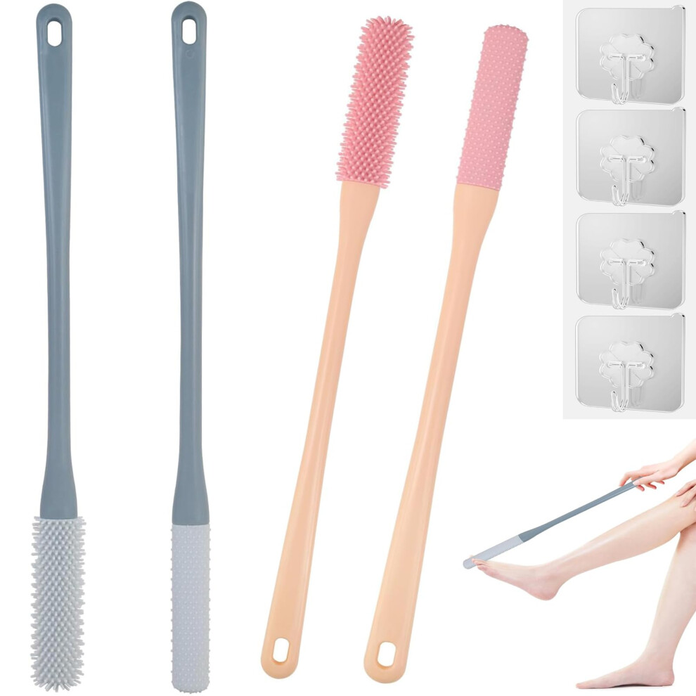 Long Handle Foot Scrubber for Shower with Silicone Bristles, Toe Gap Cleaning Brush for Seniors