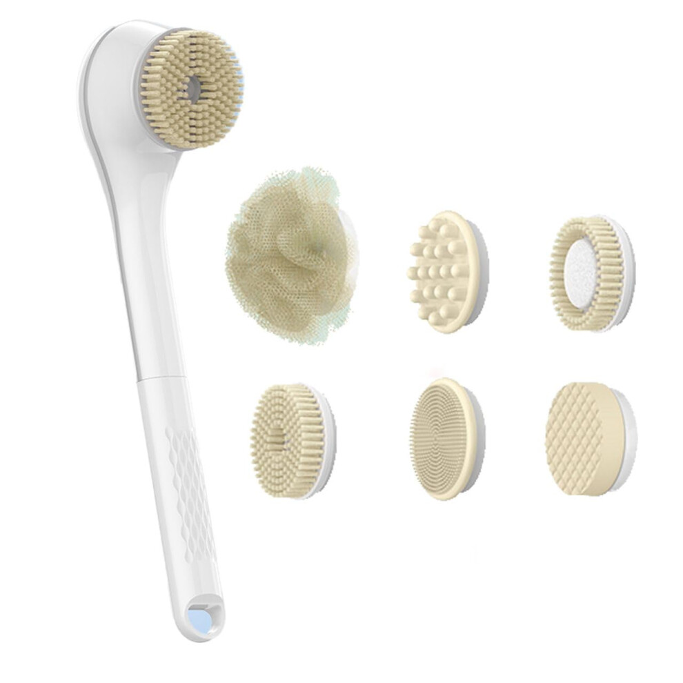 Electric Body Brush for Shower Exfoliation, Rechargeable Back Scrubber with 6 Brush Heads, Waterproof