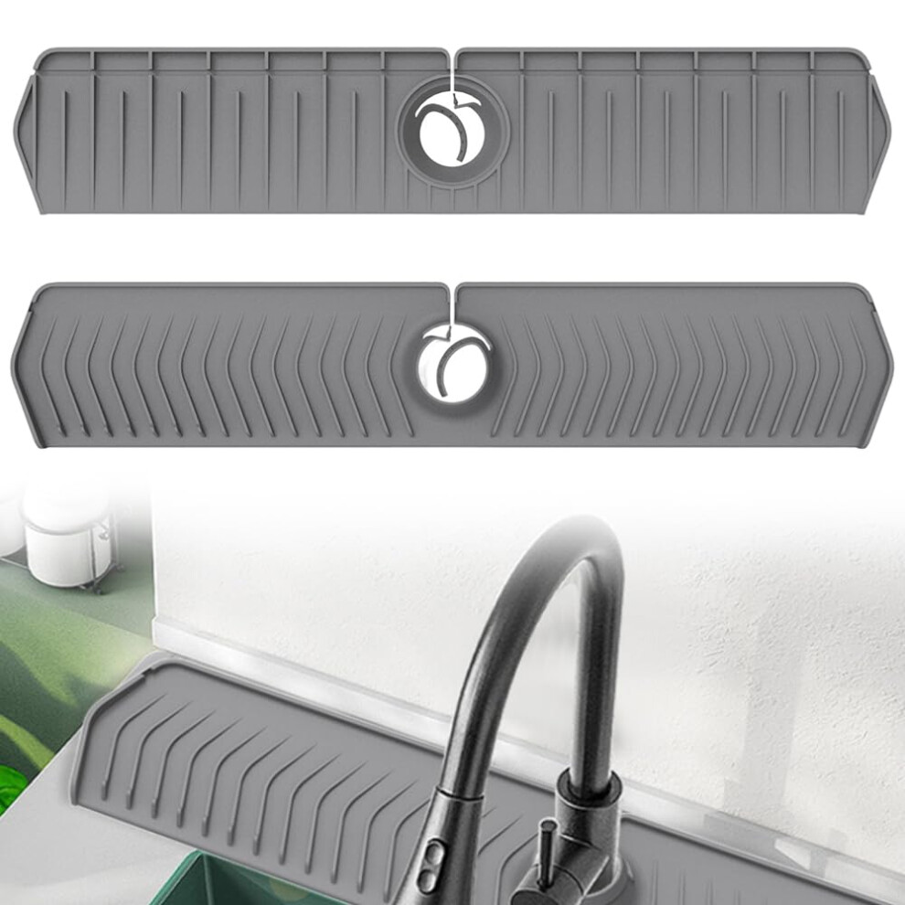 Kitchen Sink Splash Guard 30In Silicone Faucet Mat With Drainage Holes Waterproof Foldable Gray 9187378131954