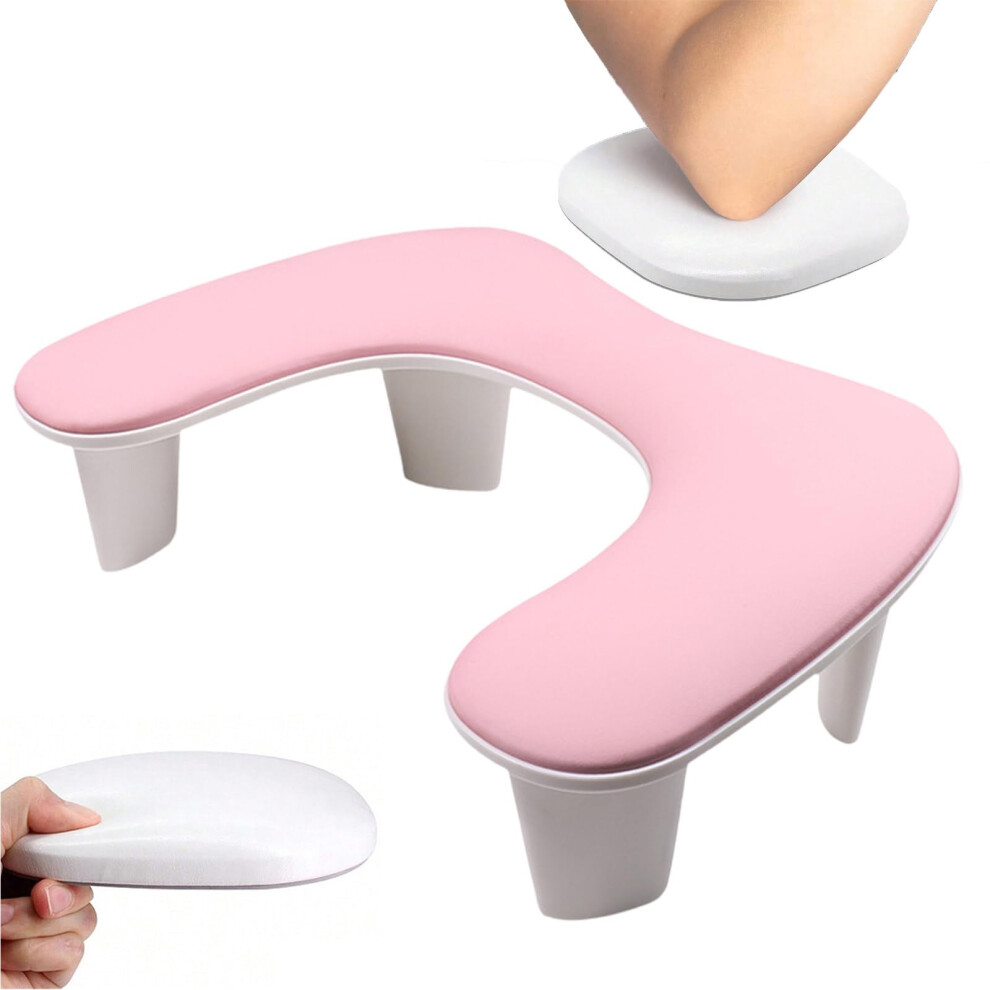 Pink Nail Arm Rest Cushion With Elbow Pads, Ergonomic Ushaped Pu Leather Manicure Armrest,