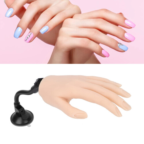 Practice Hand for Acrylic Nails, Realistic Flexible Silicone Left Hand with Adjustable Suction Base 2