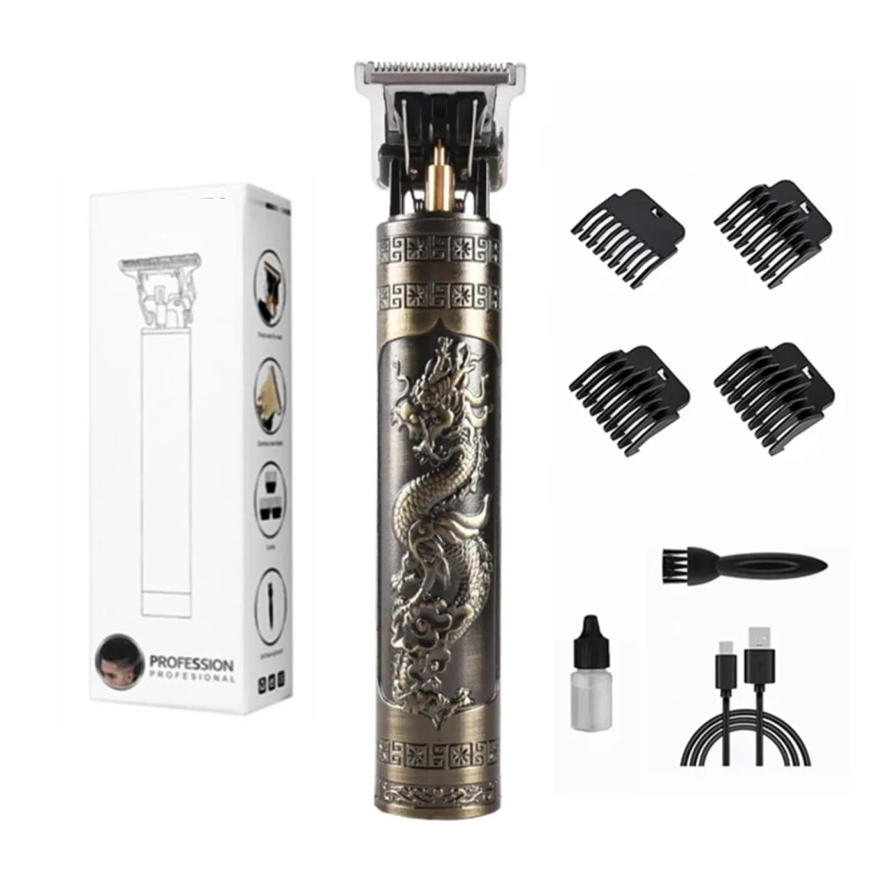 Electric Hair Trimmer with LCD Display, Zero Gap Clipper for Men, Dragon and Phoenix Design