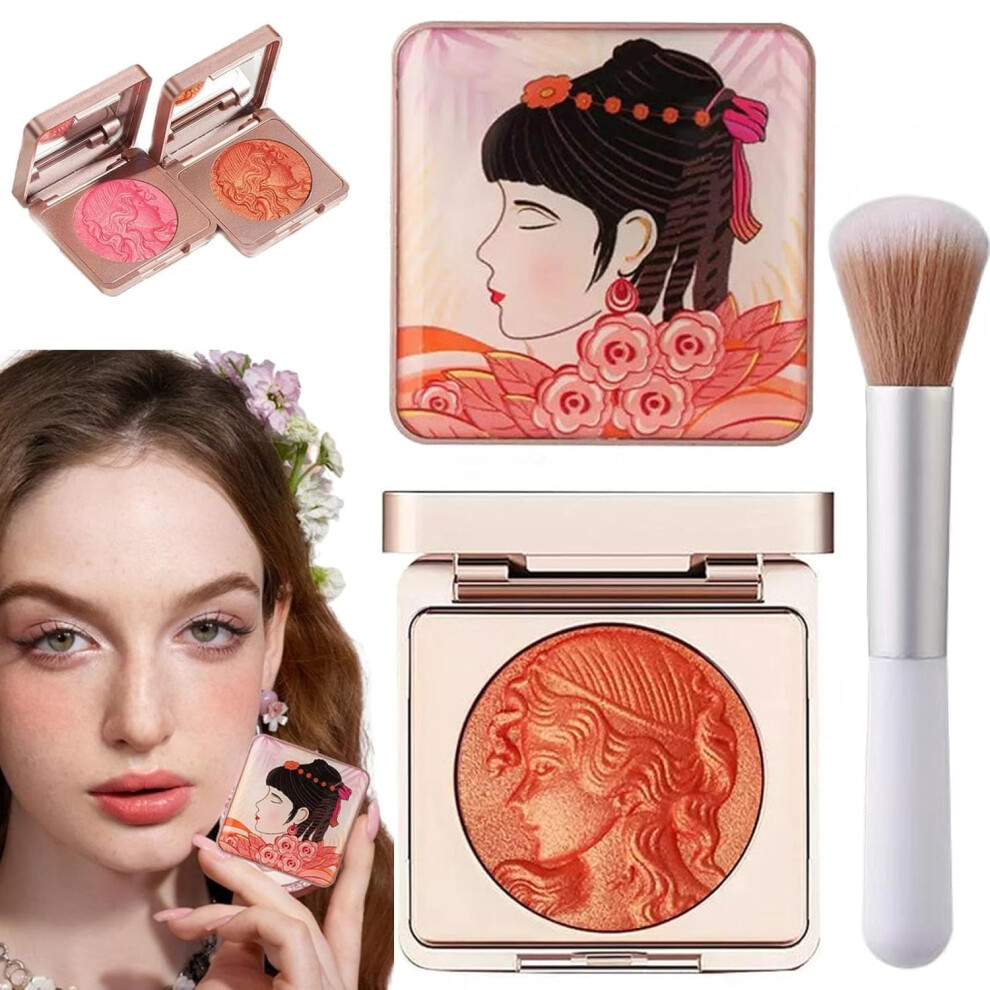 Orange Powder Blush Palette Long Lasting Waterproof Matte With Radiant Glow For Cheeks Eyes
