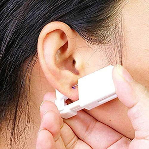 Ear Piercing Kit Disposable No Pain Self Piercing Gun with White Sterilized Stud Earrings 1 Pack Silver 2
