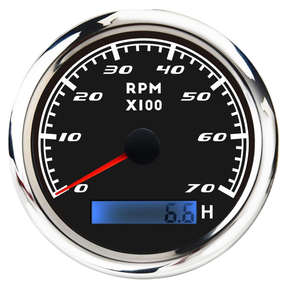 Tachometer Gauge For 12V 24V Vehicles, Marine Tacho Gauge 0-8000Rpm Stepping Motor Driven Pointer High Accuracy Lcd Hourmeter Display, Low 9340959966981