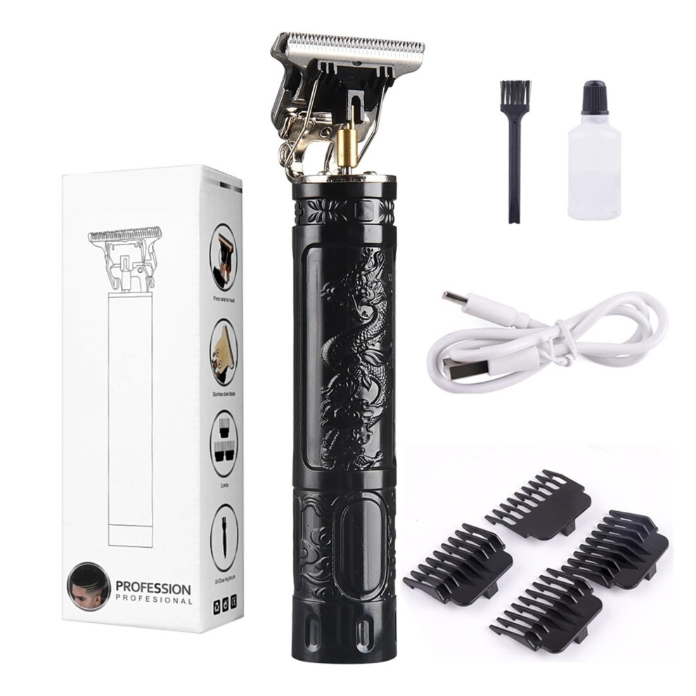 Black Professional Cordless Hair Clipper And Beard Trimmer With Precision Blades Dragon Design