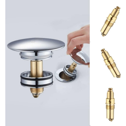 Basin Pop Up Waste Click Clack Sink Plug, Brass Spring Push, Universal Bathroom Sink Replacement 2