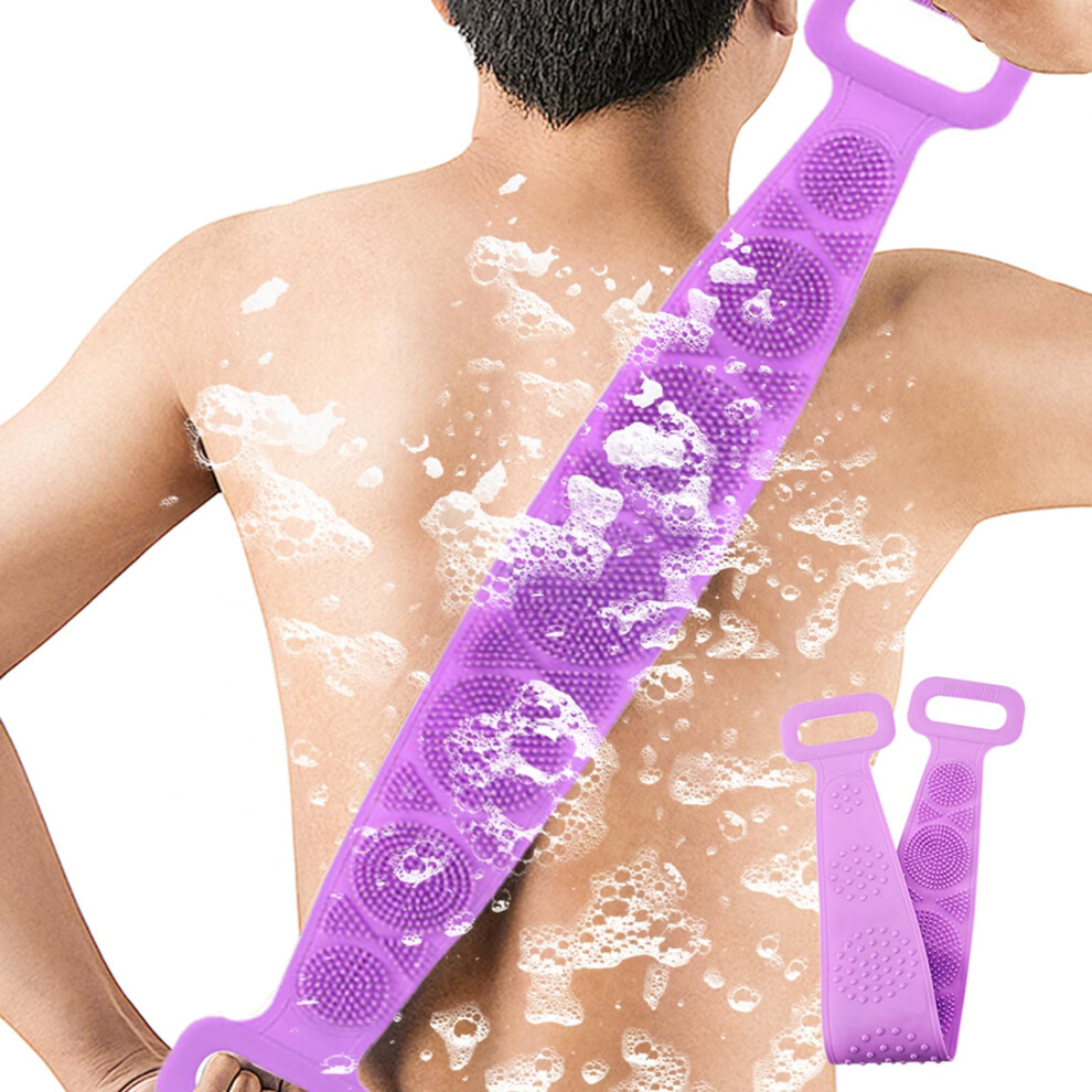 Purple Silicone Back Scrubber With Long Ergonomic Handle For Shower Exfoliating And Gentle Body Cleansing,