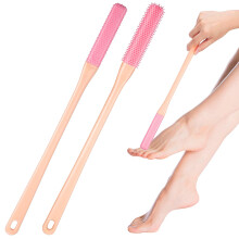 Long Handle Foot Scrubber with Silicone Toe Cleaning Brush for Seniors and Elderly, Pink, 2 Pack