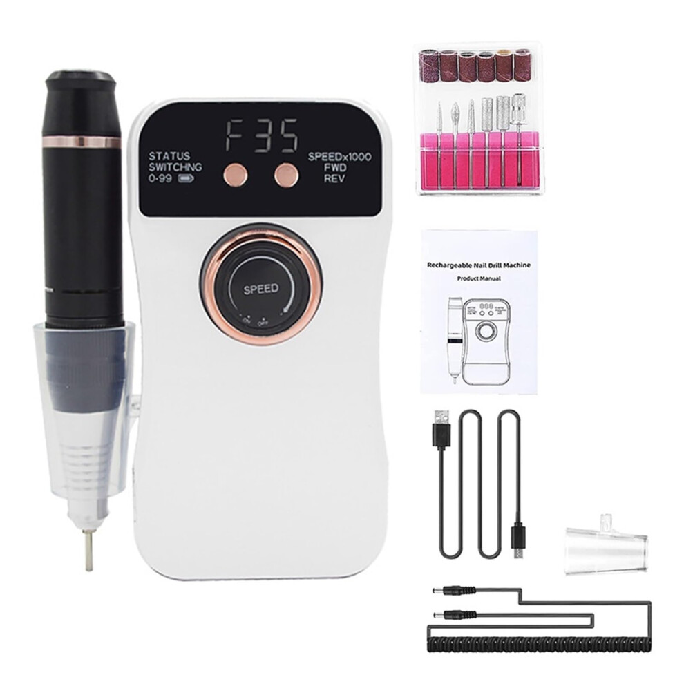 Electric Nail Drill 35000RPM Rechargeable with LCD Display 6 Bits for Acrylic Nail Manicure Pedicure