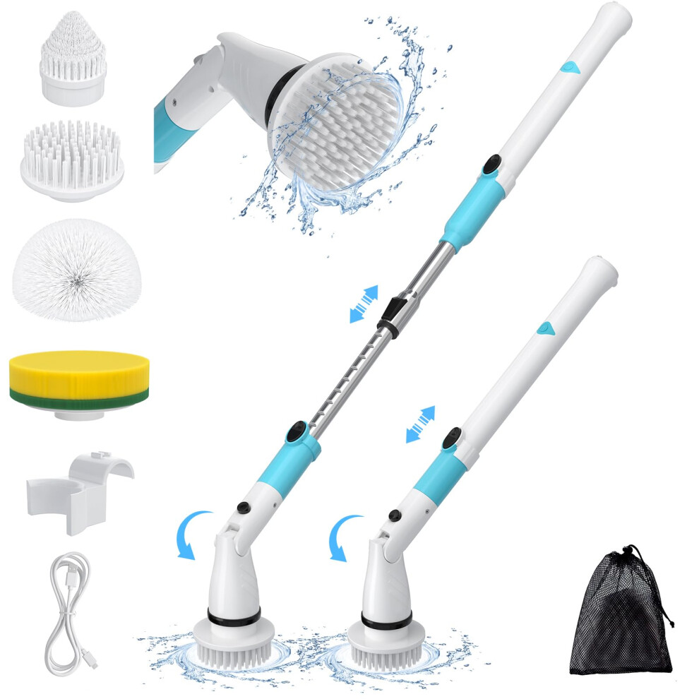 Electric Spin Scrubber with 3 Speeds, Cordless Bathroom Brush with Extension Arm for Tub Tile Floor
