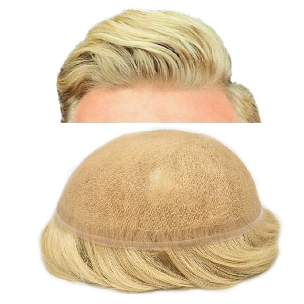 Unisex Light Mens Lace Toupee Human Hair Hairpiece For Men Full French Lace 8X10 Blonde Invisible Hairline