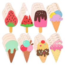 32 Pcs Unfinished Ice Cream Wooden Cutouts,8 Styles Ice Cream Wood Slices Unfinished Wood for DIY Crafts Home Decoration