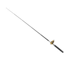 Miniaturer tragbarer Angelstab mit Reel-Rad – Schwarz, ausziehbar auf 95 cm