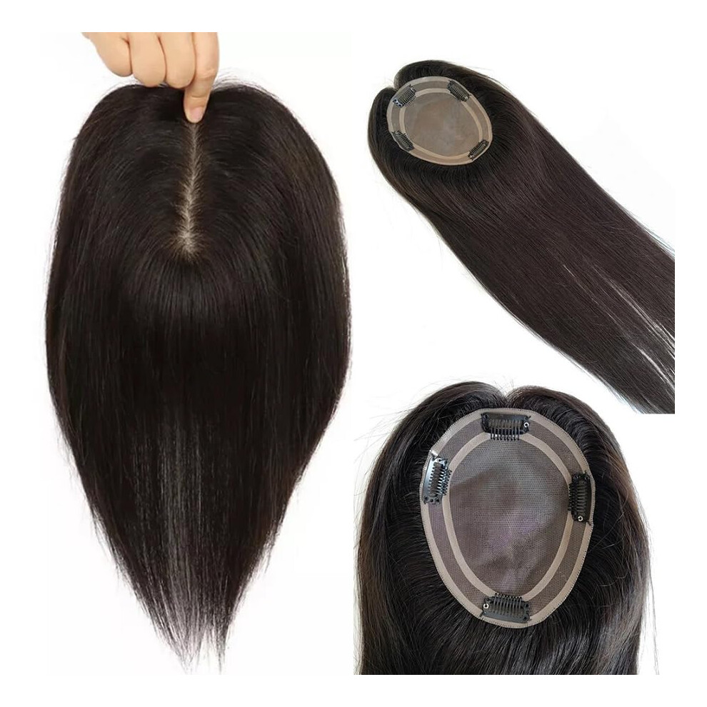Human Hair Topper for Women with Silk Mono Base, 100% Real Remy Hair, 20 Inch Straight ClipIn