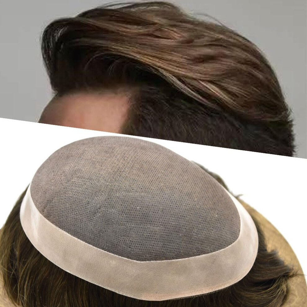 Unisex Brown Men's Human Hair Toupee 7X10 Medium Mono Lace Hair System With Invisible Hairline