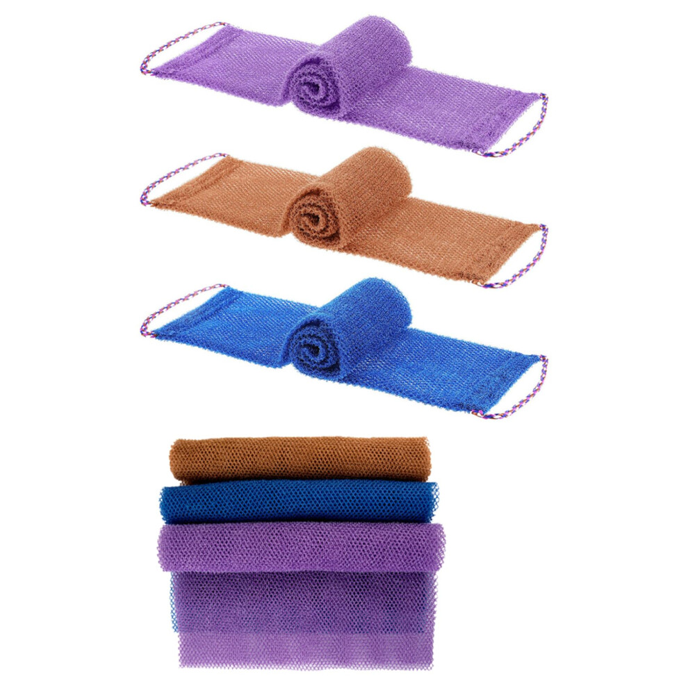 Blue/Purple African Exfoliating Net Sponge 3Pcs Long Widen Nylon Mesh For Deep Clean Body And Back Scrubbing