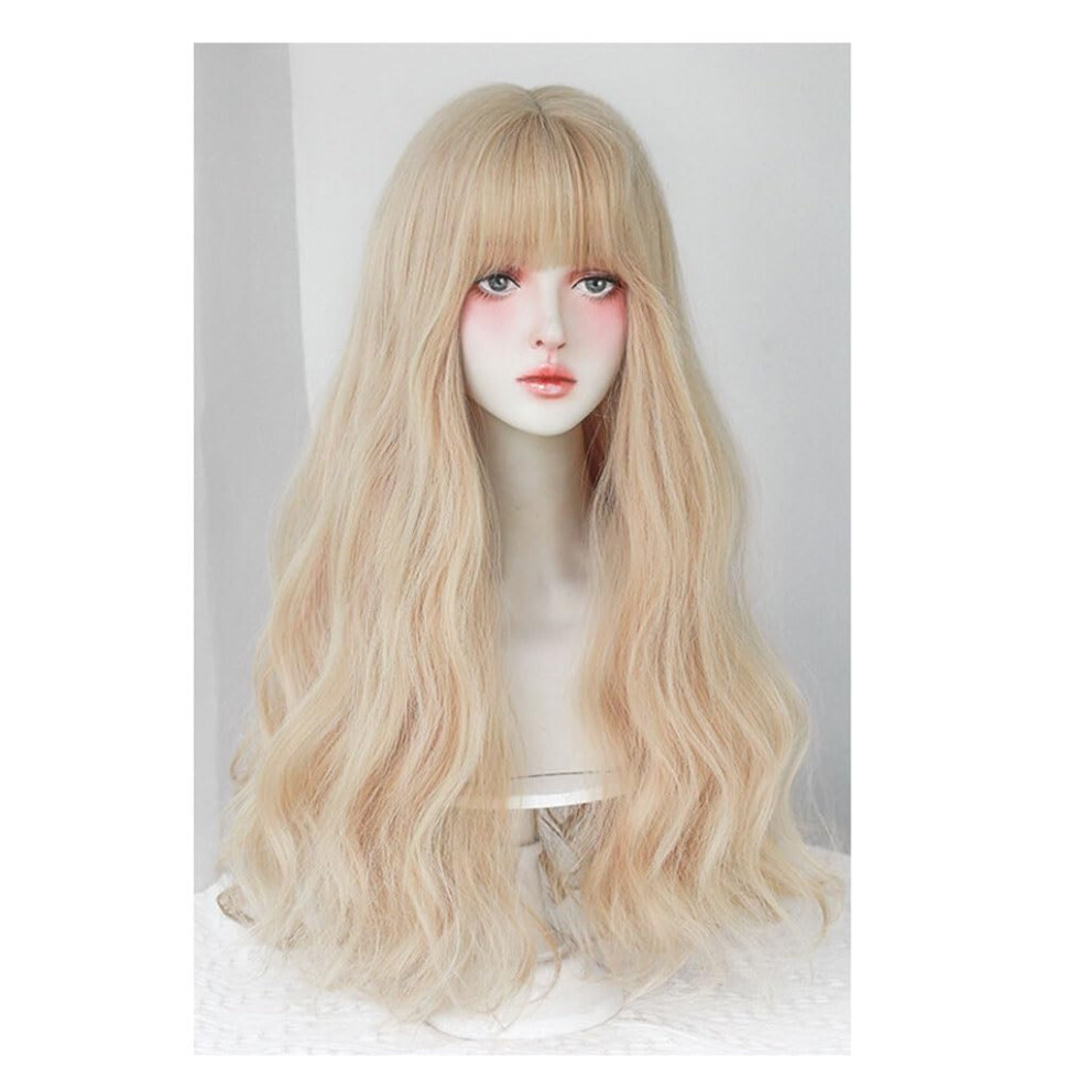 Unisex Blonde Wavy Wig 60Cm Synthetic Hair Heat Resistant With Realistic Hairline And 150% Density