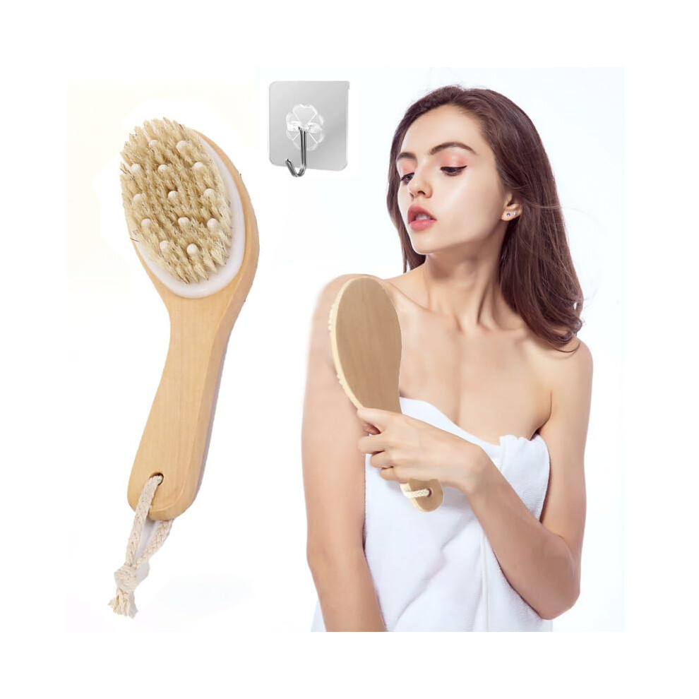 Dry Body Brush with Natural Bristles for Lymphatic Drainage, Exfoliating Scrubber for Cellulite