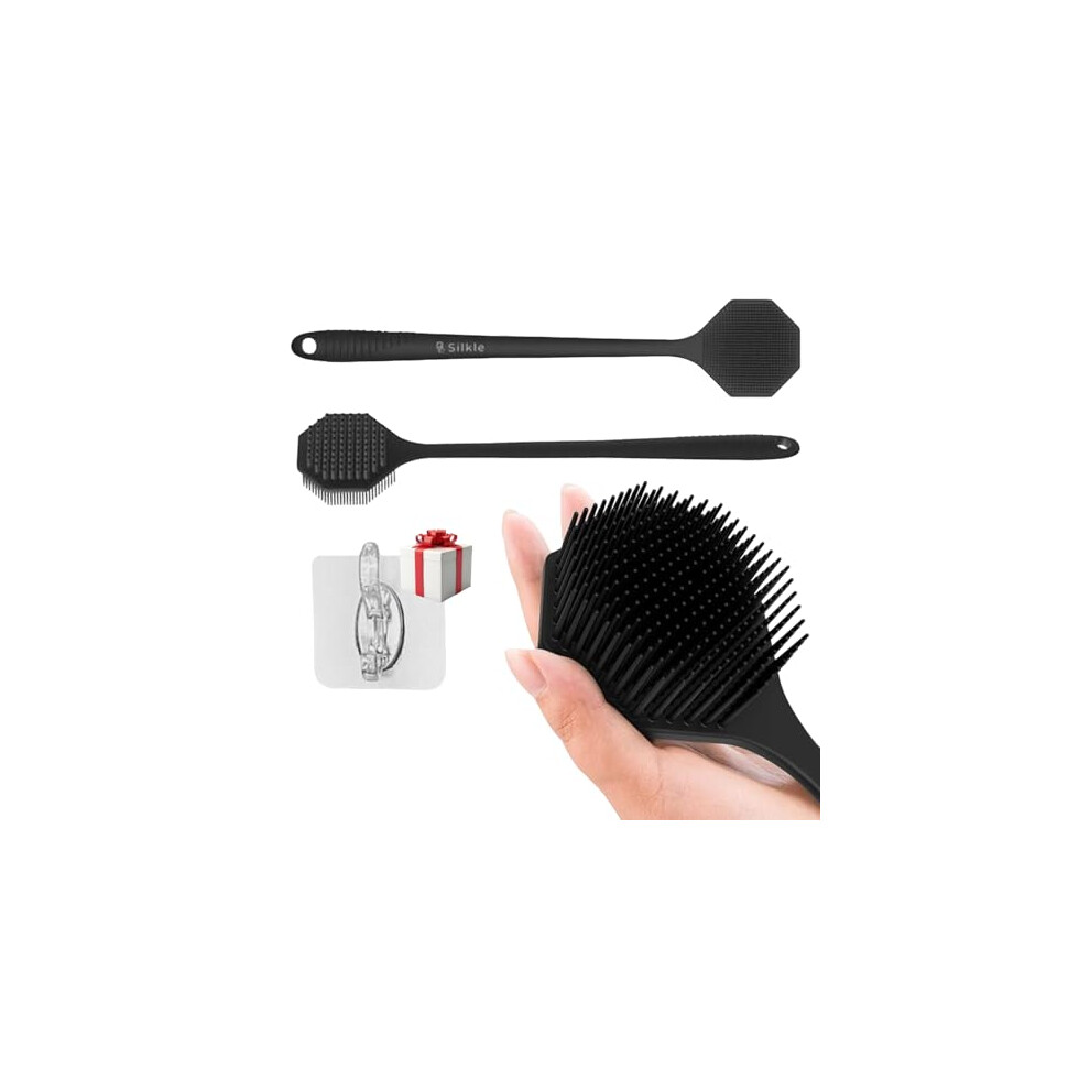 Silicone Back Scrubber with Long Handle Octagonal Shower Body Brush DualSided Exfoliating Cleansing