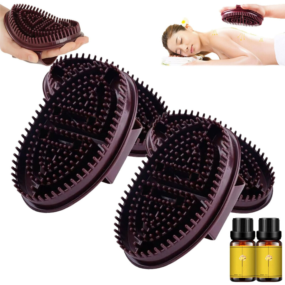Brown Massage Brush Set For Full Body Relaxation And Meridian Stimulation With Ergonomic NonâSlip Grip 2Pcs