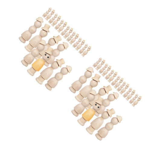 2Sets Beige Wooden Peg Dolls Unpainted Craft Blanks for DIY Projects 1